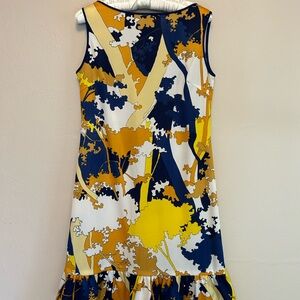Vintage Mid Century 1960’s Abstract Tree Print Dalton Ruffle Dress